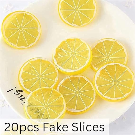 BabyMoon Set of 20 Simulation Fake Mini Lemon Slices | Artificial Plastic Model | Ornament Decoration | Photography Props Basket Display Filler Slices 3