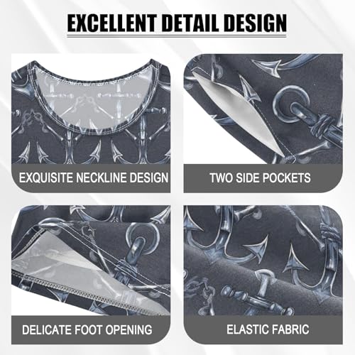 ALAZA Colorful Anchor Dark Blue Pajamas Set Short Sleeve Cotton Sleepwear Summer Pjs 2 Piece 5-14Y4