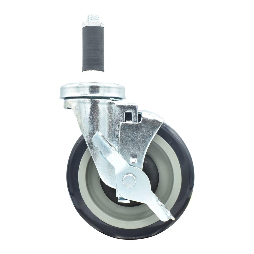 BK Resources 5" Polyurethane 1" Expanding Stem Swivel Caster for Work Tables with Top Lock Brake – 5", Silver, Model 5SBR-1RA-PLY-TLB