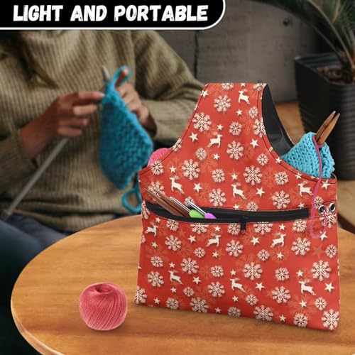 Image of KUIFORTI Christmas Yarn Bag Reindeer Crochet Bag Yarn Project Bag Knitting Bag Yarn Tote Bags Large Crochet Bags for Crocheting Travel