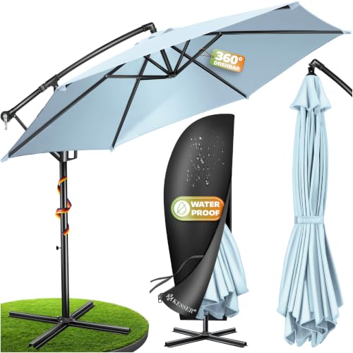 KESSER® Sonnenschirm Ø 350 cm, Ampelschirm mit Kurbel, für Balkon, Terrasse & Garten, Sonnenschutz, Gestell & Ständer aus Alu, UV-Schutz, wasserdicht...