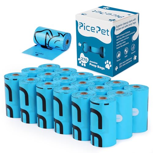 Image of Heavy Duty Dog Poop Bags Rolls - Leak Proof Guaranteed, 270 Bags for Large Doggy, Doggie, Puppy, Cat,Jumbo Size, Extra Large, Extra Thick & Extra Strong, 9 inch x 13 inch Jasmine Scented, Made in PRC