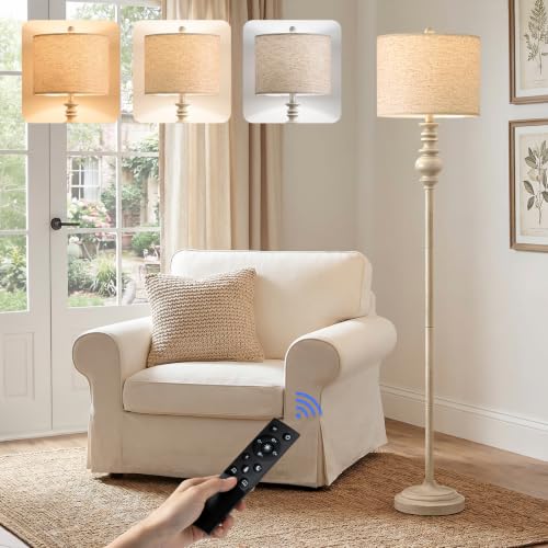 Image of BOBOMOMO 64.25 inch Farmhouse Floor Lamp with Remote, Dimmable Floor Lamp with Adjustable Color Temperatures, Tall White Standing Floor Lamps for Living Room Corner, Bedroom & Nursery, 9W Bulb Included