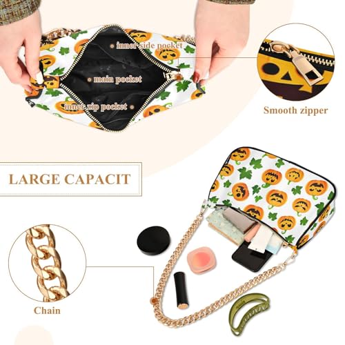 Halloween Pumpkin Shoulder Bag for Women, Handbag with Chain Strap, Soft Purse Tote Bag for Ladies4