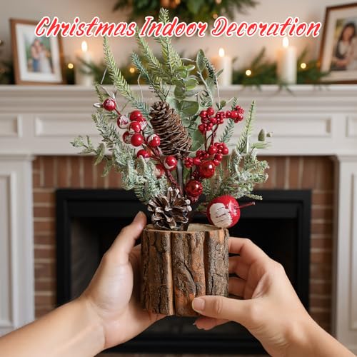 Small Christmas Tree, Mini Christmas Tree with Lights, Artificial Tabletop Tree with Pine Cones Red Berries Christmas Ornaments for Home Indoor Office Table Decorations — view 4