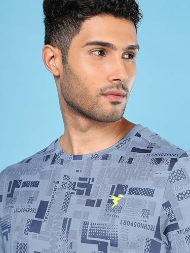 Image of TECHNOSPORT Men Polyester Regular Fit Half Sleeve Jacquard T-Shirt with Double Cool, Quick Dry & Anti Microbial for Sports, Running & Casual Use