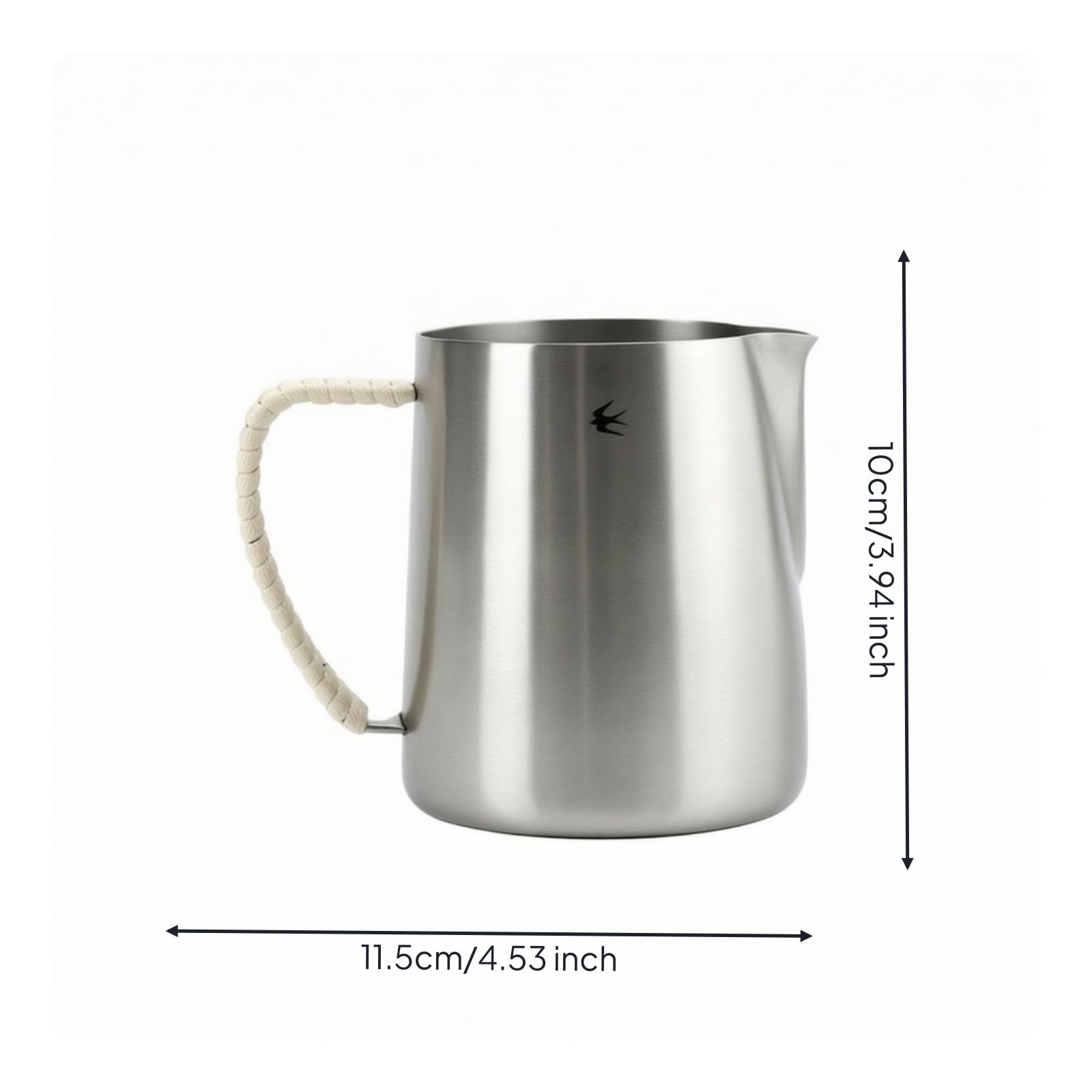 Jarra Industrial Jarra de Leche Jarra Vaporizadora Jarra para Latte Jarra de Acero Inoxidable con Curvo Antigoteo y Asa Ergonómica Apta para Baristas, 450ml