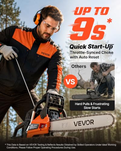 Image of VEVOR Gas Powered Chainsaw 20 & 22 Inch 62CC 3.8HP 2 Stroke Engine Saw