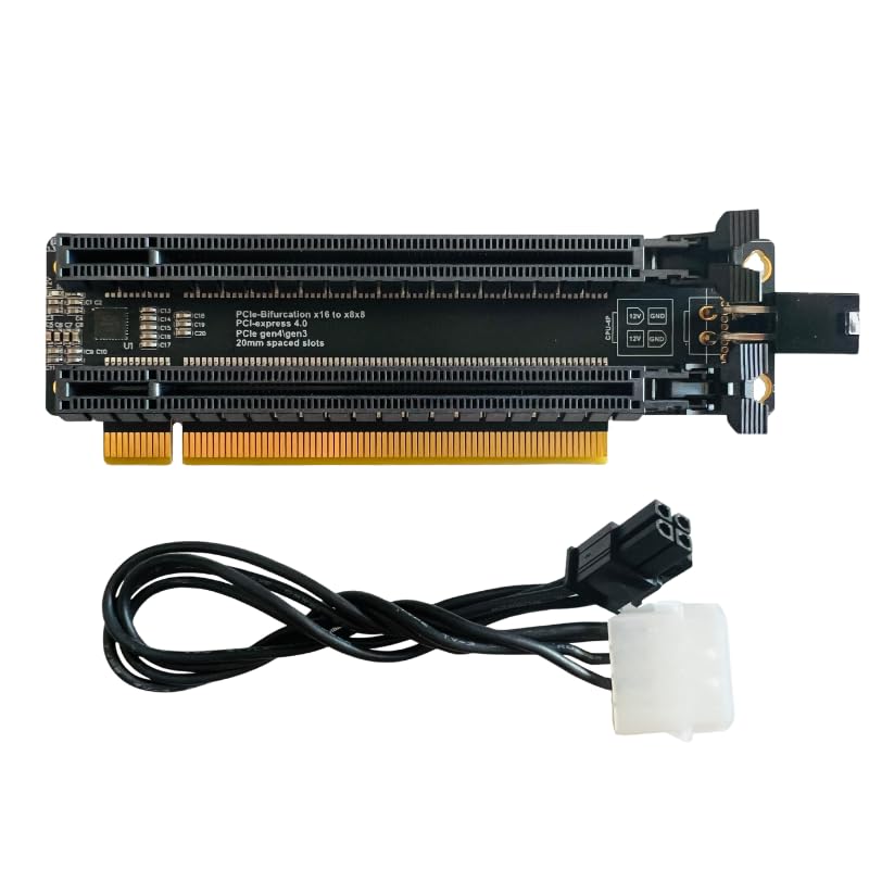 Sintech PCI-e 4.0 16X to 2 Ports PCIe 8X/16X Expansion Card,PCIe Bifurcation x16 to x8x8 Split Card with ATX 4pin Power Cable