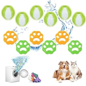 Yiyifor Atrapa Pelos Lavadora Mascotas, 12 Piezas Removedor de Pelo para Mascotas,Reutilizable Bolas Atrapa Pelos para Lavadora,para Pelo de Perro y Todas Las Mascotas