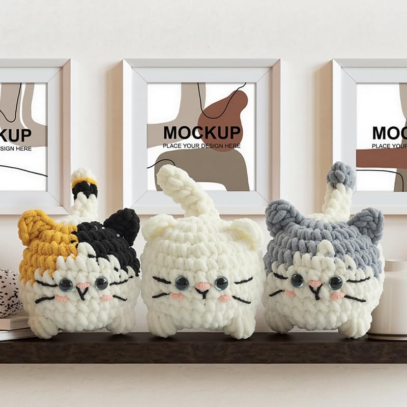 Hylvix Crochet kit for Beginners, 3 Cats Kitty Family Crochet Animals kit, Learn to Crochet Knitting kit, with Step by Step Guide Video, Prefect for Gifts, with Key Chains tutorials Yarns Hook