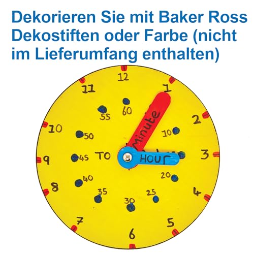 Baker Ross FN110 „Die Uhrzeit ablesen“-Holzbausätze – 10er-Pack, MINT-, Naturwissenschafts-, Mathematik- und Lernhilfen für Kinder und Schulen