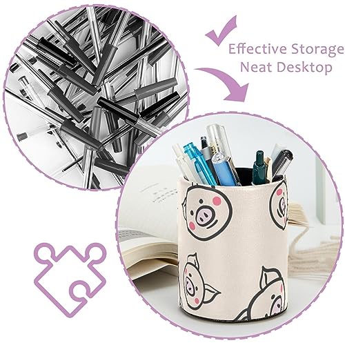 Pot à crayons grande capacité bureau cuir synthétique motif cochon