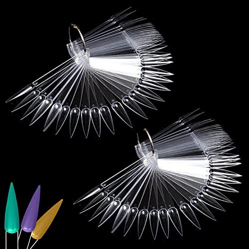 Muestras de uñas, 100 unidades, palos de muestra de uñas, pantalla de color de uñas, puntas de exhibición de uñas con anillo de metal para salón de uñas y principiantes (transparente)