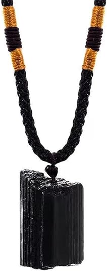 Black Tourmaline Necklace Crystal Pillar Pendant ,Original Natural Stone Metaphysically Psychic Protection