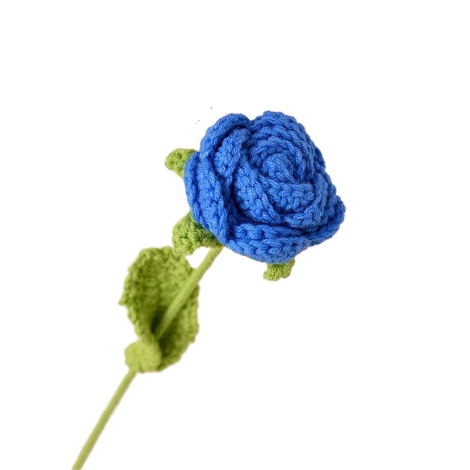 ENWWCH 3pcs Finished Knitting Crochet Hand Woven Rose Flowers Wedding Bridal Artificial Flower Bouquet For Home(Color7)