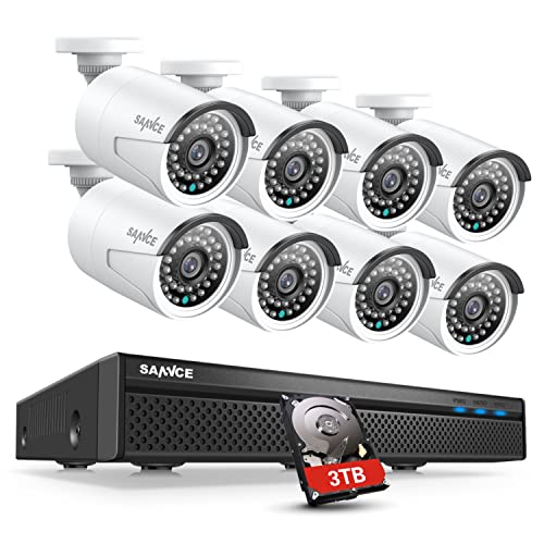 SANNCE Kit Videosorveglianza 5MP NVR 8 Canali POE Con 8 Telecamere 2MP, Videoregistratore Cloud Storage IP66, Visione Notturna, 3TB HDD