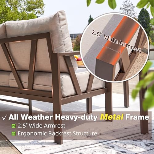 Outdoor-Patio-Furniture-Set-4-Pieces-Metal-Patio-Furniture-Set-with-Coffee-Table-Modern-Outdoor-Patio-Conversation-Seating-Set-Beige Outdoor Patio Furniture Set 4 Pieces Metal Patio Furniture Set with Coffee Table Modern Outdoor Patio Conversation Seating Set Beige