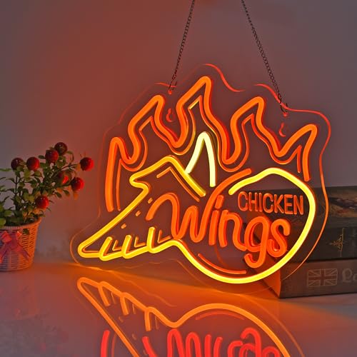 Image of Chicken Wings Neon Sign, Neon Lights Hanging Wall Art Decoration for Grilled Wings Shop, Fast Food Shop /Truck, Bar, Party, or Restaurant., USB Powered Ultra Bright Dimmable
