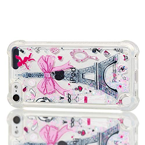 Hmtechus Ipod Touch 5 Case Touch 6 Case Cute 3D Pattern Quicksand Diamonds Floating Luxury Shiny Glitter Flowing Liquid Shockproof Protect Silicone Cover For Ipod Touch 5/6 Bling Eiffel Tower Yb #TOP4
