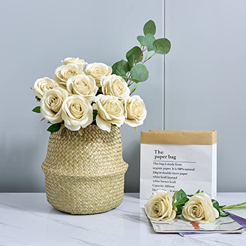 Helera 12Pcs Roses Artificial Flowers Fake Rose Beige Silk Roses Tan Silk Flowers Rose With Long Stems For Wedding Home Party Centerpieces Decorations #TOP5