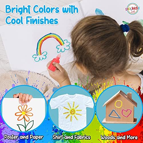 Playkidiz 3-D Art Puff Paint For Kids, 24 Pack Color Pack Squeeze Paint, Non Toxic Puff Paint Set, Washable Fabric Paint, Classic Colors, Ages 3+.