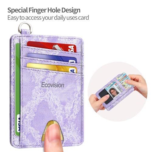 Image of Slim Minimalist Front Pocket Wallet, RFID Blocking Credit Card Holder Wallet with Detachable D-Shackle for Men Women, Denim-Purple, Minimalist