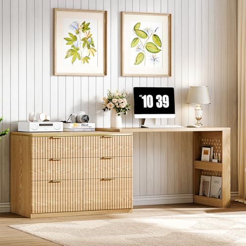 Ieejdn Computer Desk with 6 Drawers 78 Modern Writing Desk with 0.98 Thickened Desktop & Storage Shelves Adjustable Direction & Extendable Executive Office Desk Study Table for Home Office Oak