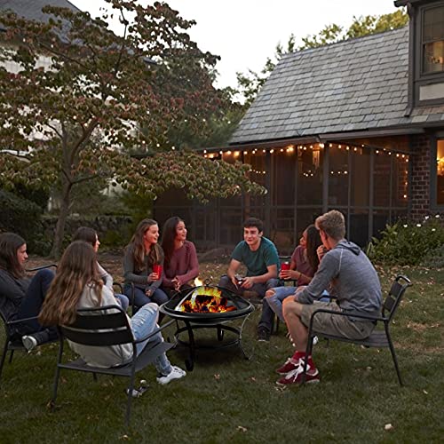 Giantex 22" Outdoor Firebowl, Portable Firepit Bowl With Bbq Grill Mesh Spark Screen Cover, Poker And 2 Log Grates/Grilling Grate And Wood Grate, Wood Burning Fire Pit W/Grilling Handle #TOP6