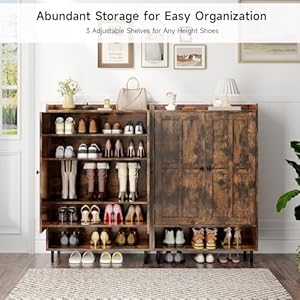 Shoe Storage Cabinet with Cross Molding Doors, 6-Tier Shoe Cabinet with 3 Adjustable Shelves and Metal Legs, 45 Inch Tall Shoes Rack Organizer Cabinet for Entryway, Front Door, Rustic Brown Shoe Storage Cabinet with Cross Molding Doors 6 Tier Shoe Cabinet with 3 Adjustable Shelves and Metal Legs 45 Inch Tall Shoes Rack Organizer Cabinet for Entryway Front Door Rustic Brown