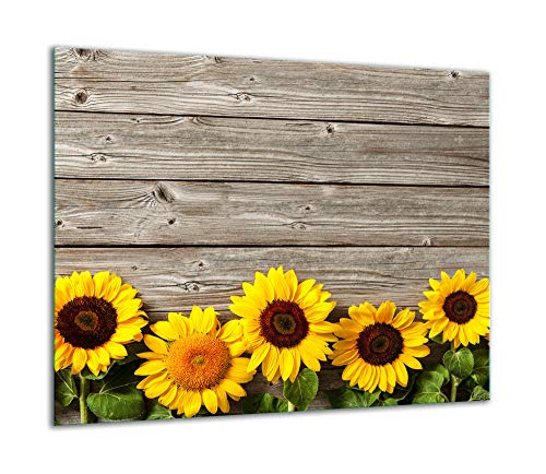 TMK - Placa protectora para cubrir la vitrocerámica de 60 x 52 cm de una sola pieza, para inducción, protección contra salpicaduras, placa de cristal, tabla de cortar, madera, flor
