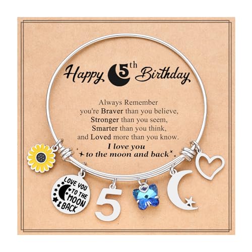 PINKDODO I Love You to the Moon and Back Birthday Bracelets, 5-16 Year Old Girl Gifts for Daughter, Granddaughter, Niece, Friend, Teen Girls