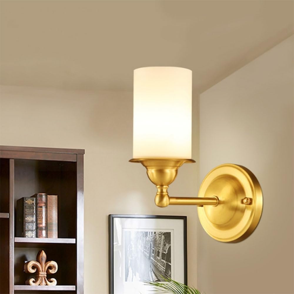 CWCQGH Nordic Copper Wall Lamp - Retro Fabric Lampshade Sconce for Bedroom