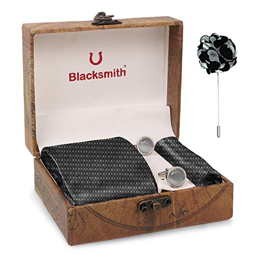 Image of BLACKSMITH Tie, Cufflink, Pocket Square, Lapel Pin, Set of 4 for Men [ Free Size ]