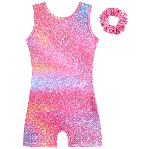 HOZIY Gymnastics Leotards for Girls with Shorts Biketards Dance Tumbling Outfits Matching Scrunchies 1-12 Years Old