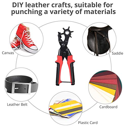CAMWAY Leather Hole Punch,6Size Revolving Punch Plier Kit Leather