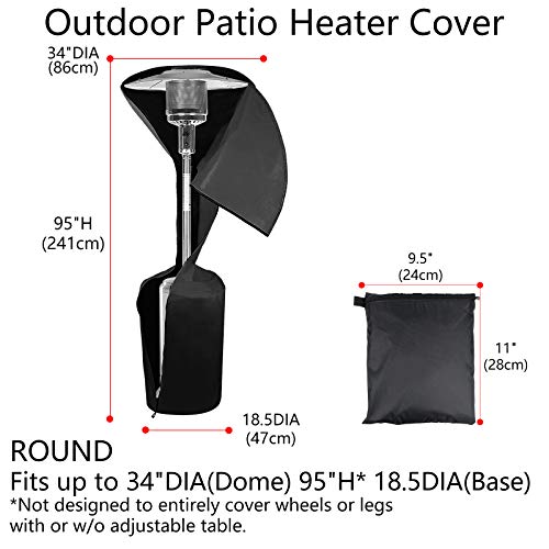 UGarden 34\"x18.5\"x95\" Standup Patio Heater Cover, 600D Oxford Fabric Waterproof Heater Cover for Outdoor Heater, PU Coating, Anti-UV, Windproof