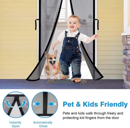 Acmetop Magnetic Screen Door 38" X 83", 2023 Upgraded Fiberglass Screen Door Mesh With Handy Hasp, Pet And Kid Friendly Door Screen With 36 Magnets & 6 Weighted Sticks, Full Frame Hook&Keeps Bugs Out #TOP2