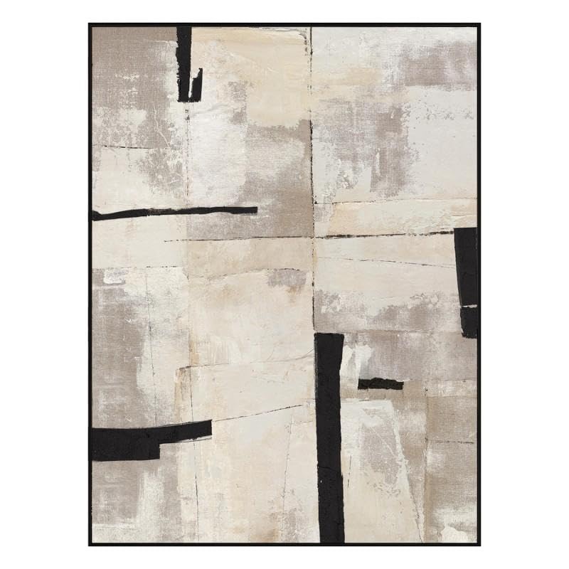 Tableau abstrait beige noir gris DRW 120x90cm habiller grand mur