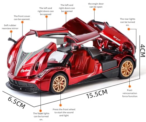 Image of Magicwand 1:32 Scale Die-Cast Pagaani Huayra Metal Car【Colors as Per Stock】【Pack of 1 Car】 with Openable Doors,Blinking Lights & Pull Back Action