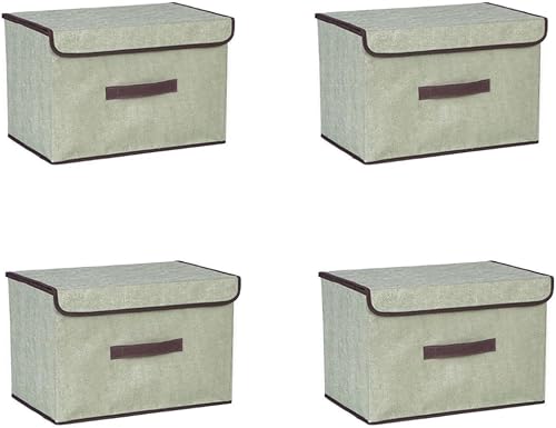 Paquete de 4, caja de almacenamiento plegable, tela no tejida, caja de almacenamiento abatible, con asas, ropa, juguetes, armario del hogar y caja