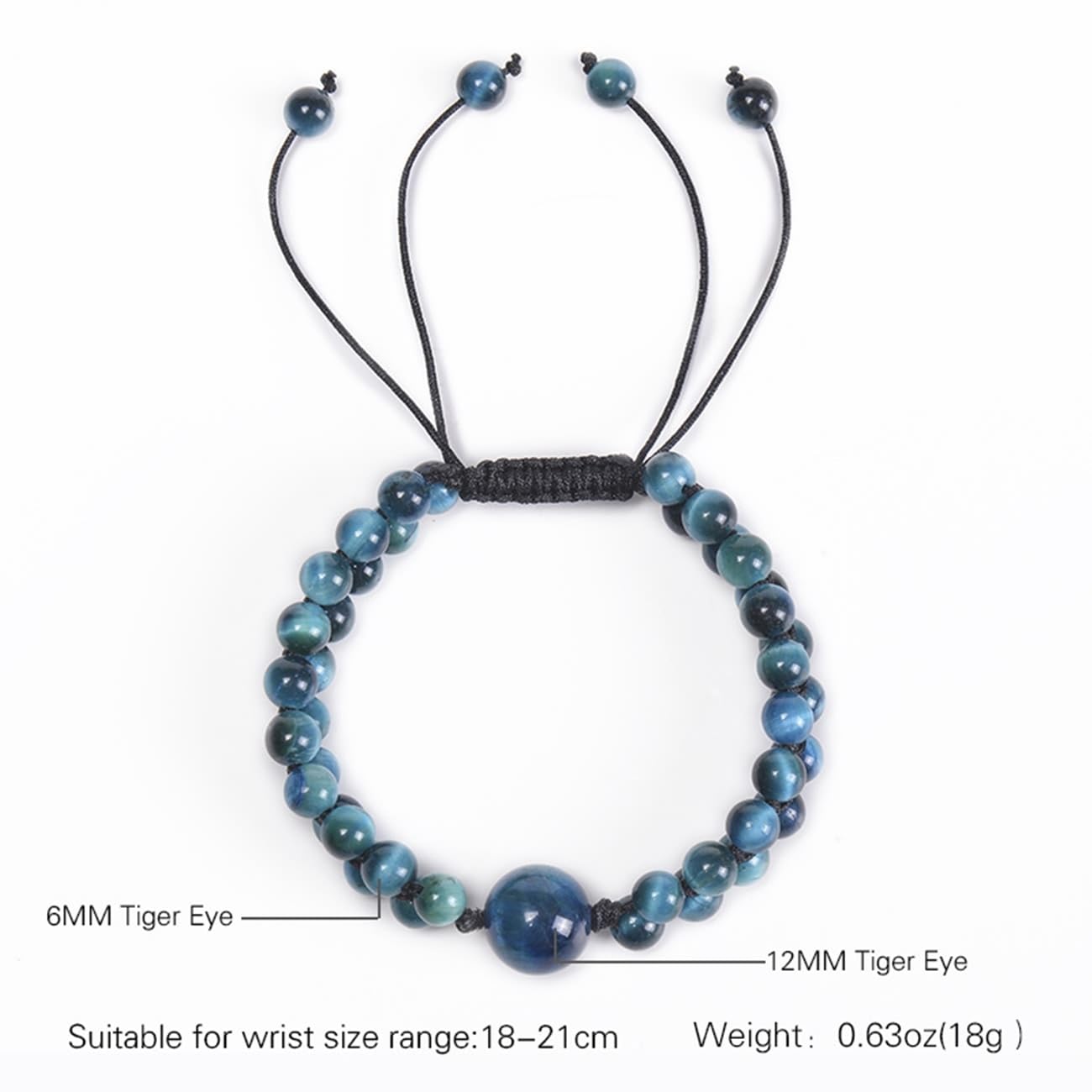 Braccialetti per Gioielli Pietra Naturale Intrecciata a Due Strati Regolabile per Lui e per lei, Bracciale Surfista in Vere Pietre Naturali da 6 mm, Ottima Idea Regalo Fatto a Mano - 21 cm