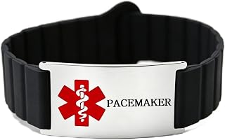 Rubber Medical Alert ID Bracelet with QR Code, Silicone Emergency Wristband Compatible with Apple Watch & Samsung Watch, Engraved Stainless Steel Tag Star of Life, Waterproof Adjustable