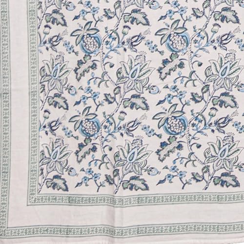 Image of Gulnaar Premium Hand Block Printed Bedsheet | Bed Spread Flatsheet Bed Sheet | Pure Cotton | Double Bed Queen Size 90 inchx108 inch | 300 TC Long Staple Cotton | 2 Pillow Covers | Floral Print