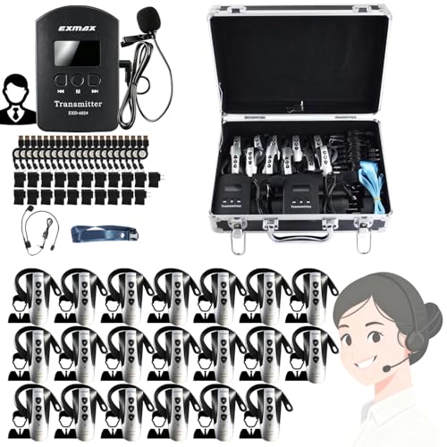 EXMAX Sistema Inalámbrico de Transmisión de Voz para Interpretación Simultánea con 1 Transmisor y 20 Receptores miniatura 1