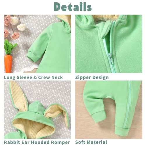 Aalizzwell Preemie Baby Girls Easter Romper Bunny Hoodie Jumpsuit Rabbit Ear Clothing Green #TOP3
