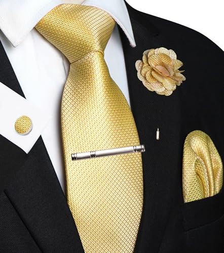 Image of JEMYGINS Mens Tie and Lapel Pin Necktie Pocket Square Cufflinks and Tie Clip Sets for Business Casual 5PCS