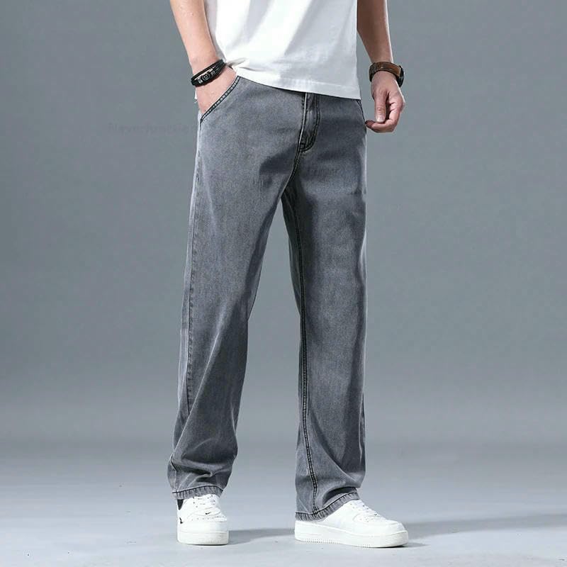 Men's Baggy Jeans Lyocell Summer Thin Casual Male Pants Stretch Straight Drape Denim Trousers4