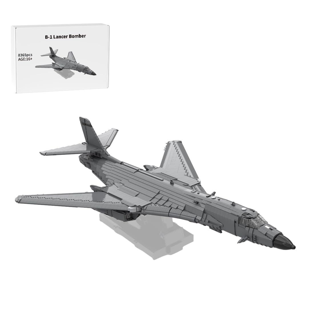 B-1 Lancer Bomber klocki konstrukcyjne, model wojskowego samolotu bojowego 1:35 ze stojakiem i bronią, techniczne klocki konstrukcyjne samolotu, model sił powietrznych dla dorosłych i kolekcjonerów