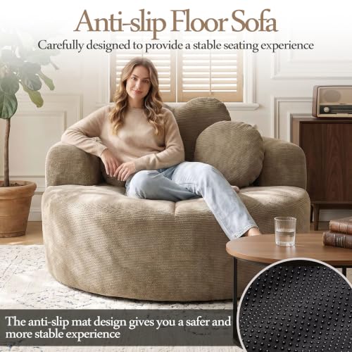 Image of Trustyue Boneless Couch,Comfy Fluffy Sofa Bed,Upholstered Sleeper Sofa with Cup Holder and Throw Pillows,Corduroy Plush Cloud Lounge Chair (Brown, Waffle Polyester)